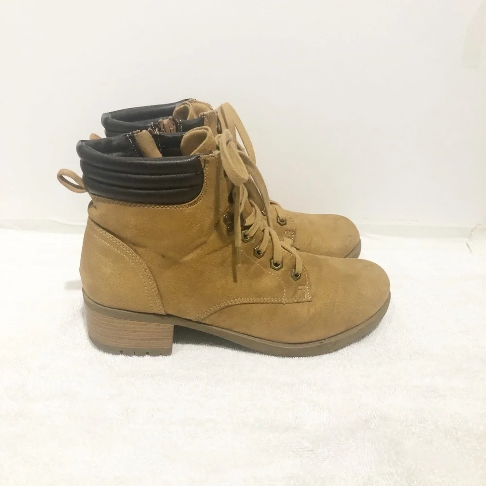 Soda faux suede lace and side zip bootie.